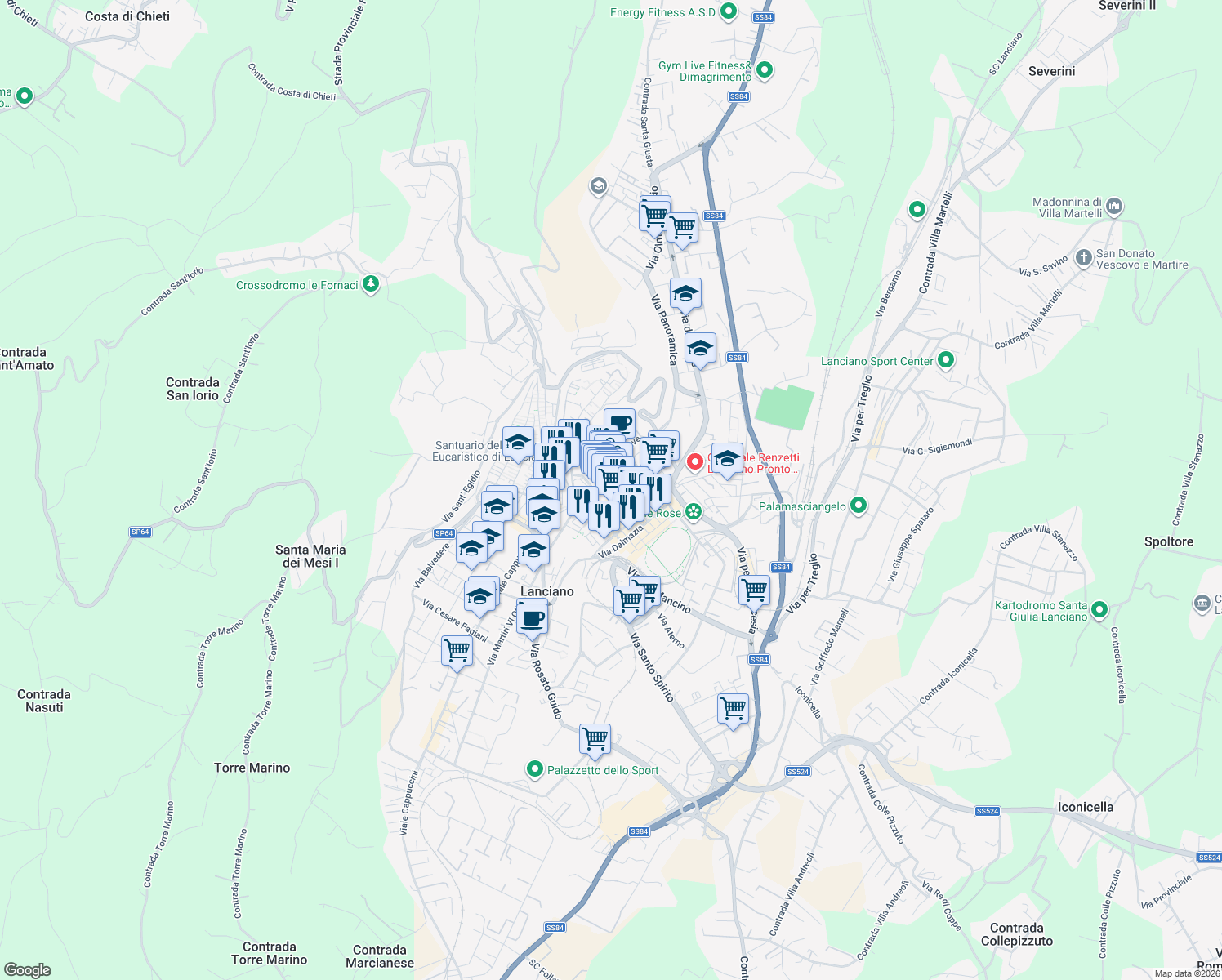 map of restaurants, bars, coffee shops, grocery stores, and more near 16 Via degli Abruzzi in Lanciano