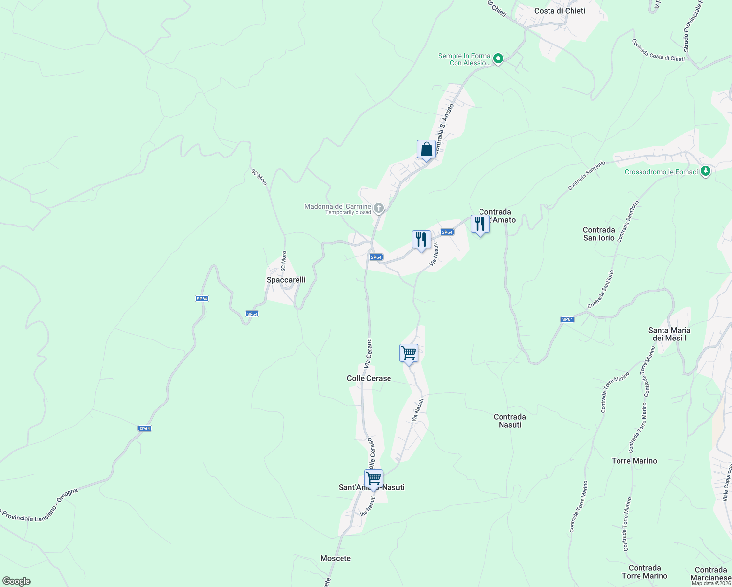 map of restaurants, bars, coffee shops, grocery stores, and more near 53 Via Ciommi in Colle Cerase