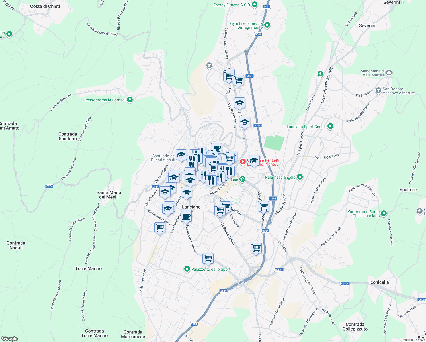 map of restaurants, bars, coffee shops, grocery stores, and more near 16 Via degli Abruzzi in Lanciano