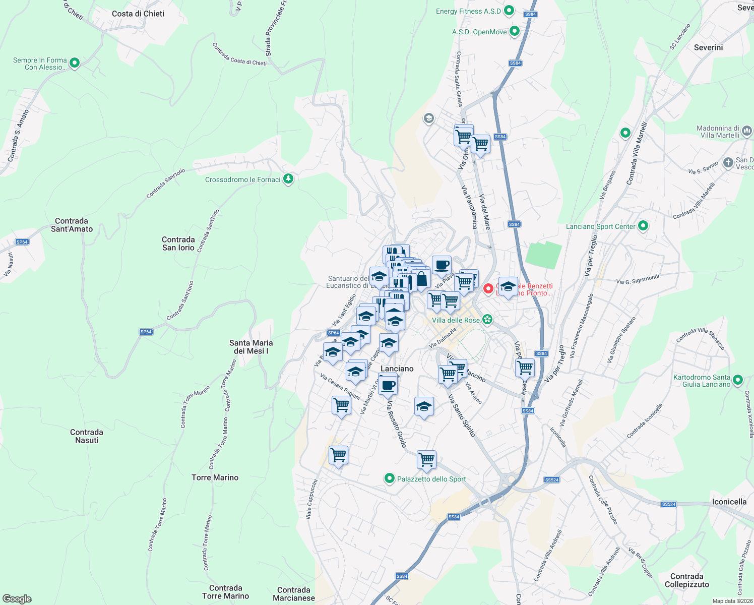 map of restaurants, bars, coffee shops, grocery stores, and more near 6 Largo Malvò in Lanciano