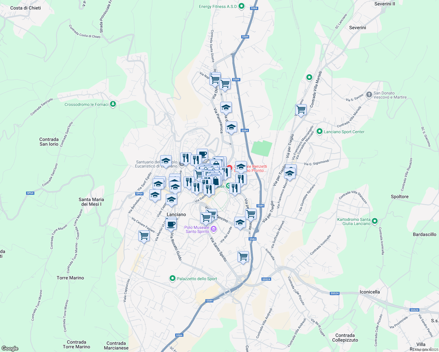 map of restaurants, bars, coffee shops, grocery stores, and more near 79 Via Luigi de Crecchio in Lanciano