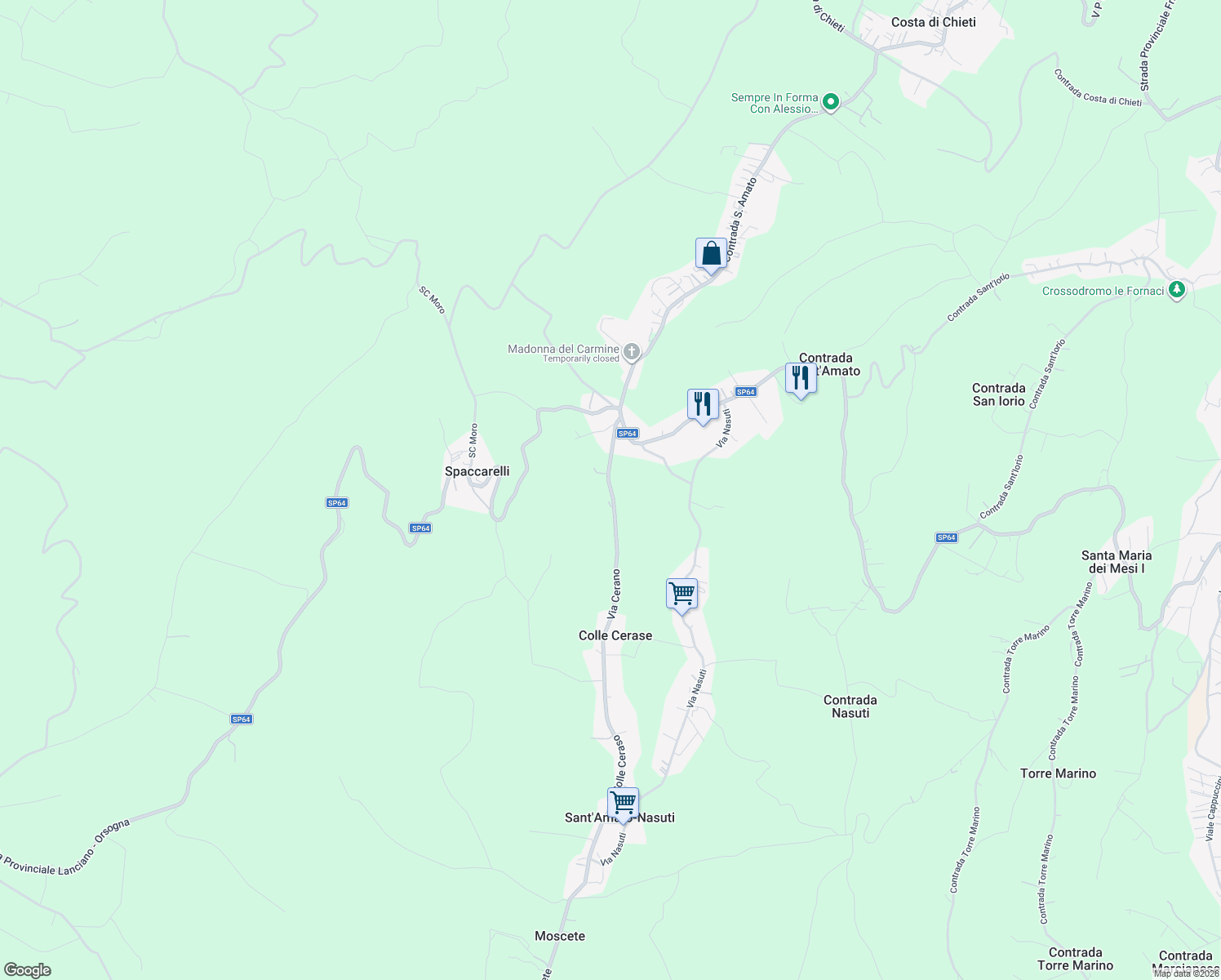 map of restaurants, bars, coffee shops, grocery stores, and more near 53 Via Ciommi in Colle Cerase