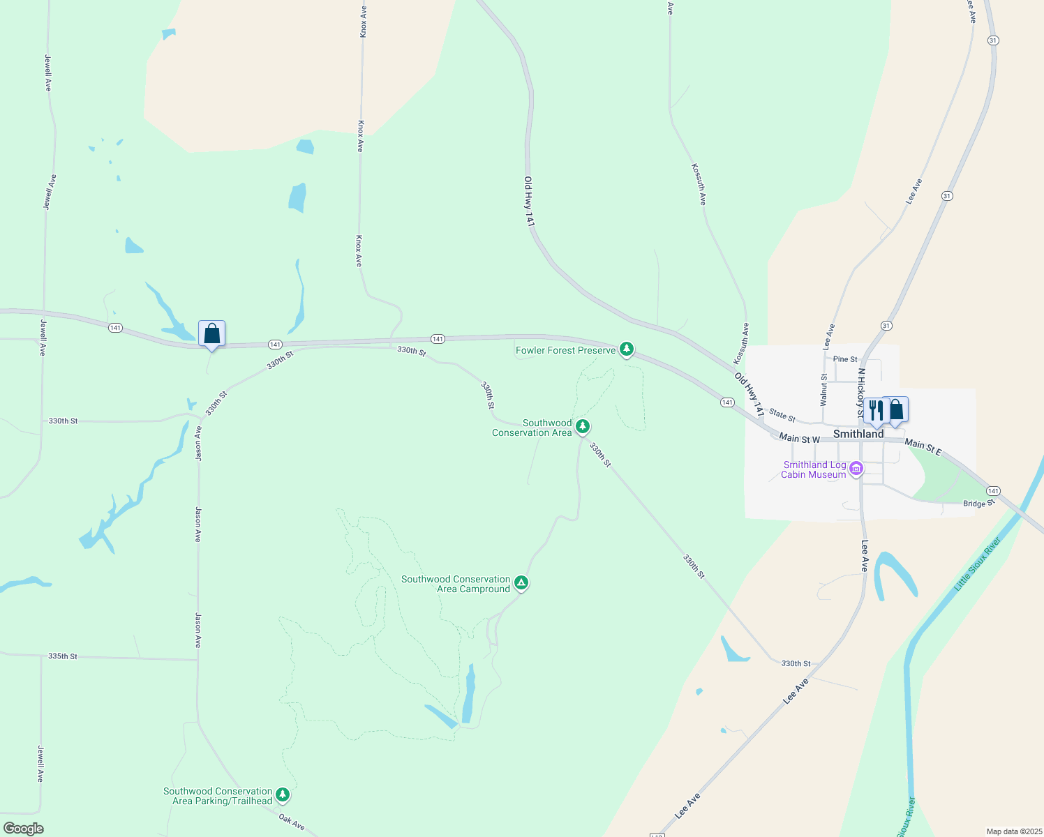 map of restaurants, bars, coffee shops, grocery stores, and more near in Smithland