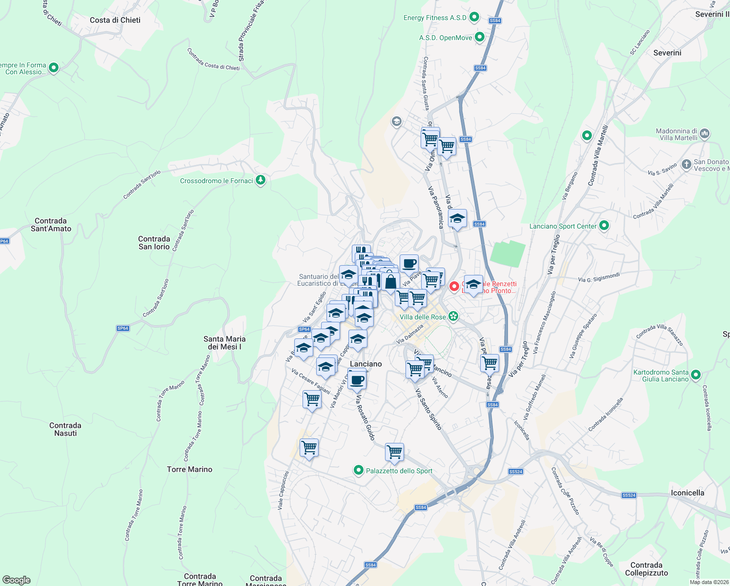 map of restaurants, bars, coffee shops, grocery stores, and more near 6 Largo Malvò in Lanciano