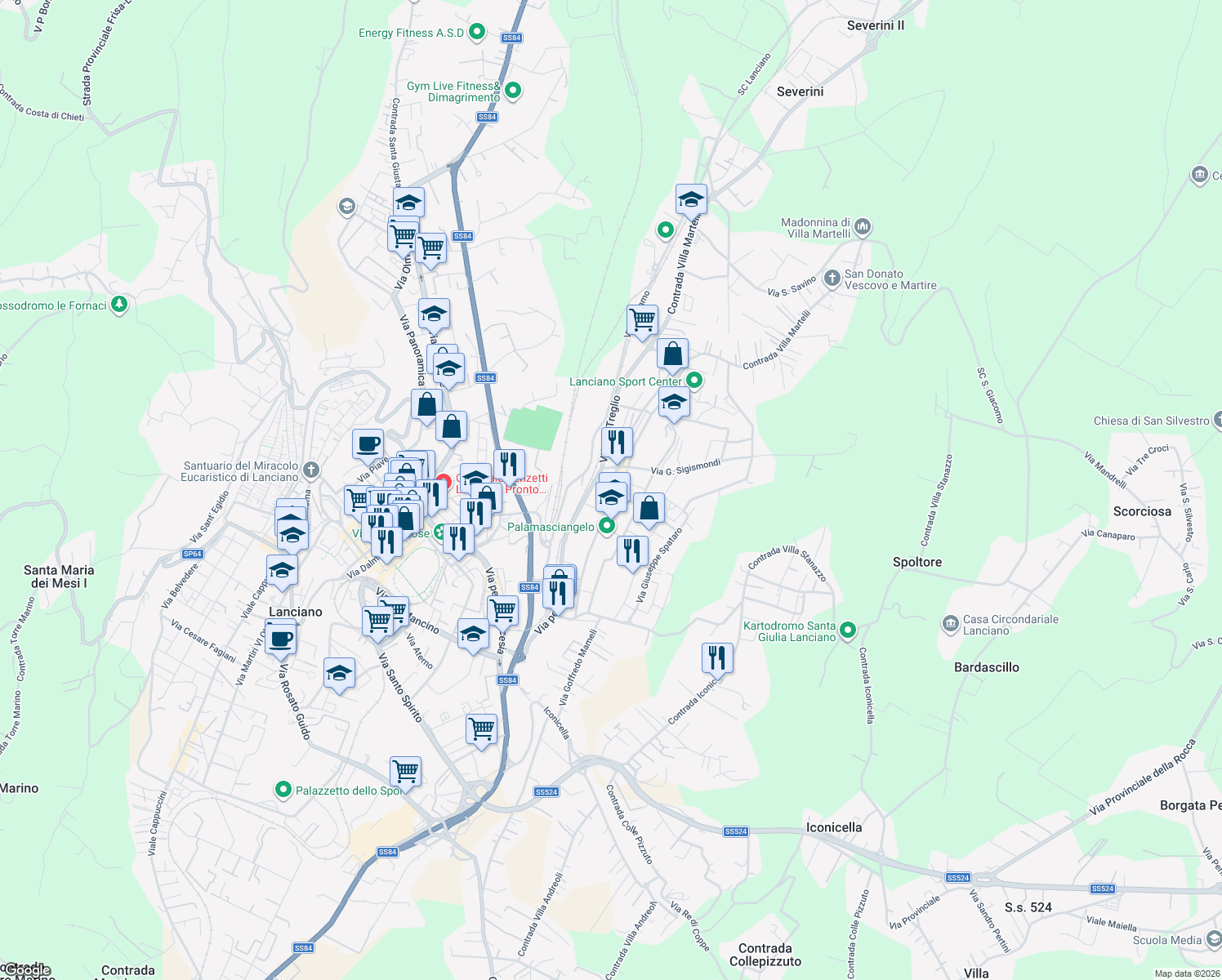 map of restaurants, bars, coffee shops, grocery stores, and more near 6 Via Francesco Masciangelo in Lanciano