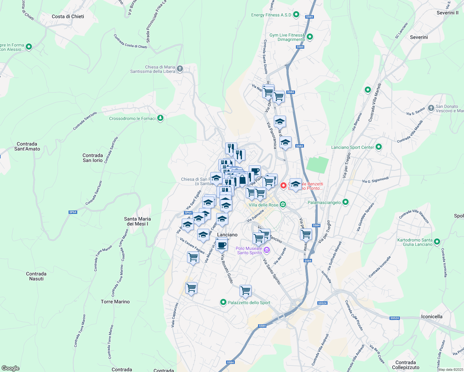 map of restaurants, bars, coffee shops, grocery stores, and more near 16 Corso Roma in Lanciano