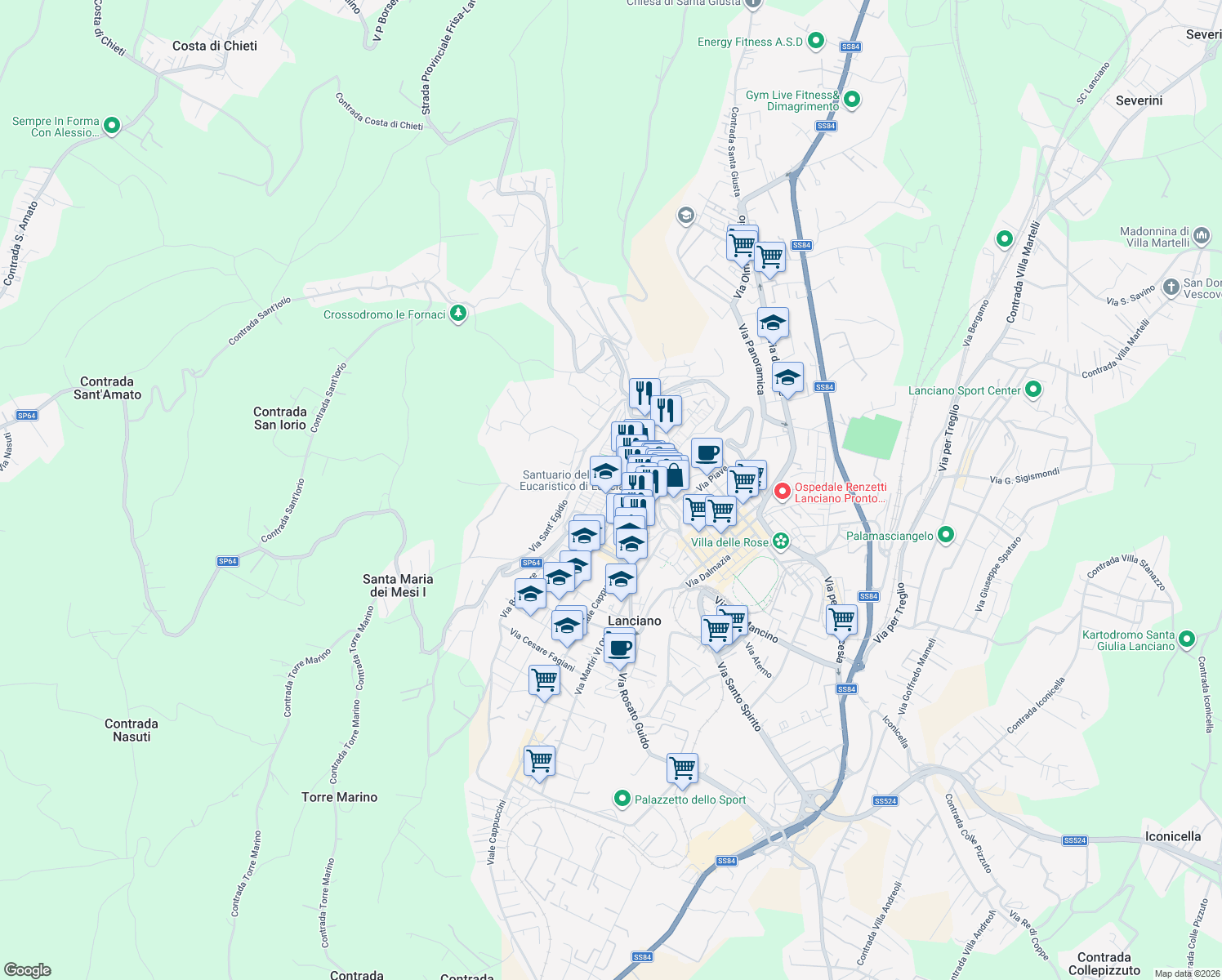 map of restaurants, bars, coffee shops, grocery stores, and more near 16 Vicolo XXXVII Garibaldi in Lanciano
