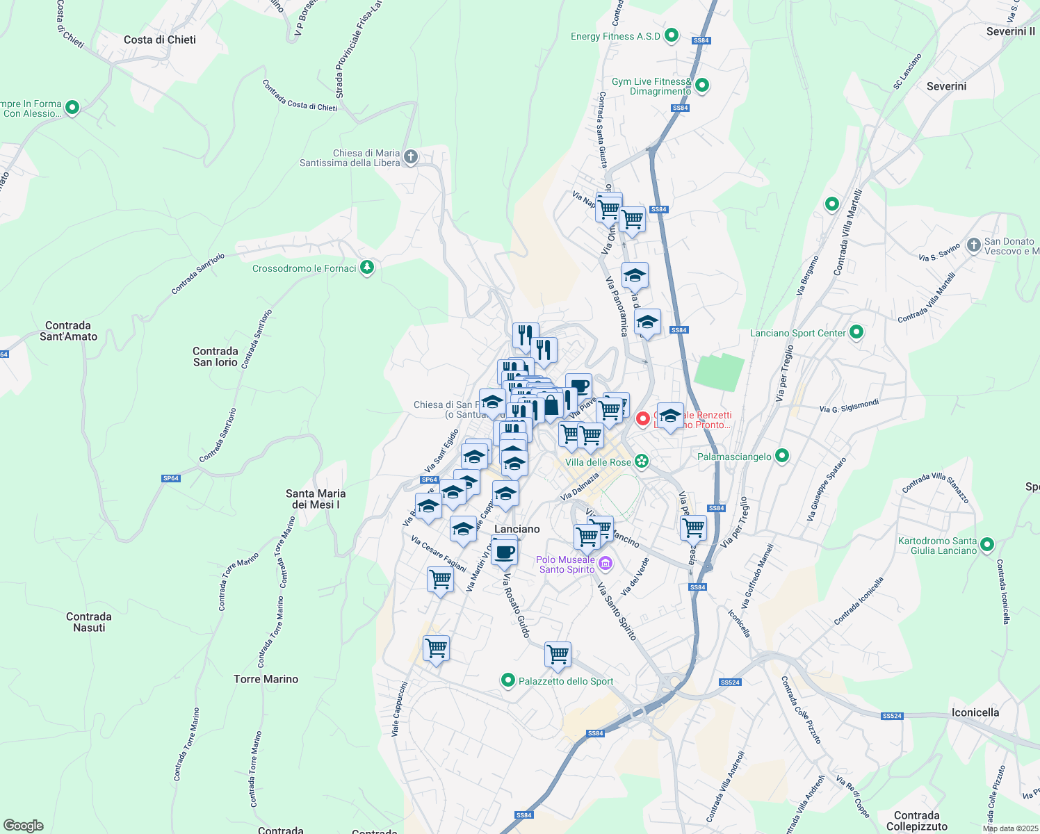 map of restaurants, bars, coffee shops, grocery stores, and more near 16 Corso Roma in Lanciano