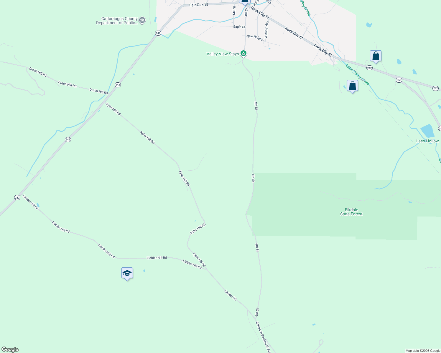 map of restaurants, bars, coffee shops, grocery stores, and more near in Little Valley