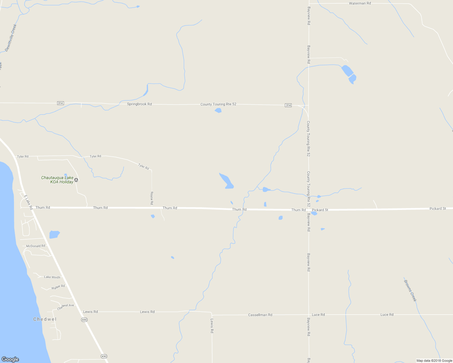 map of restaurants, bars, coffee shops, grocery stores, and more near 5226 Thum Road in Dewittville