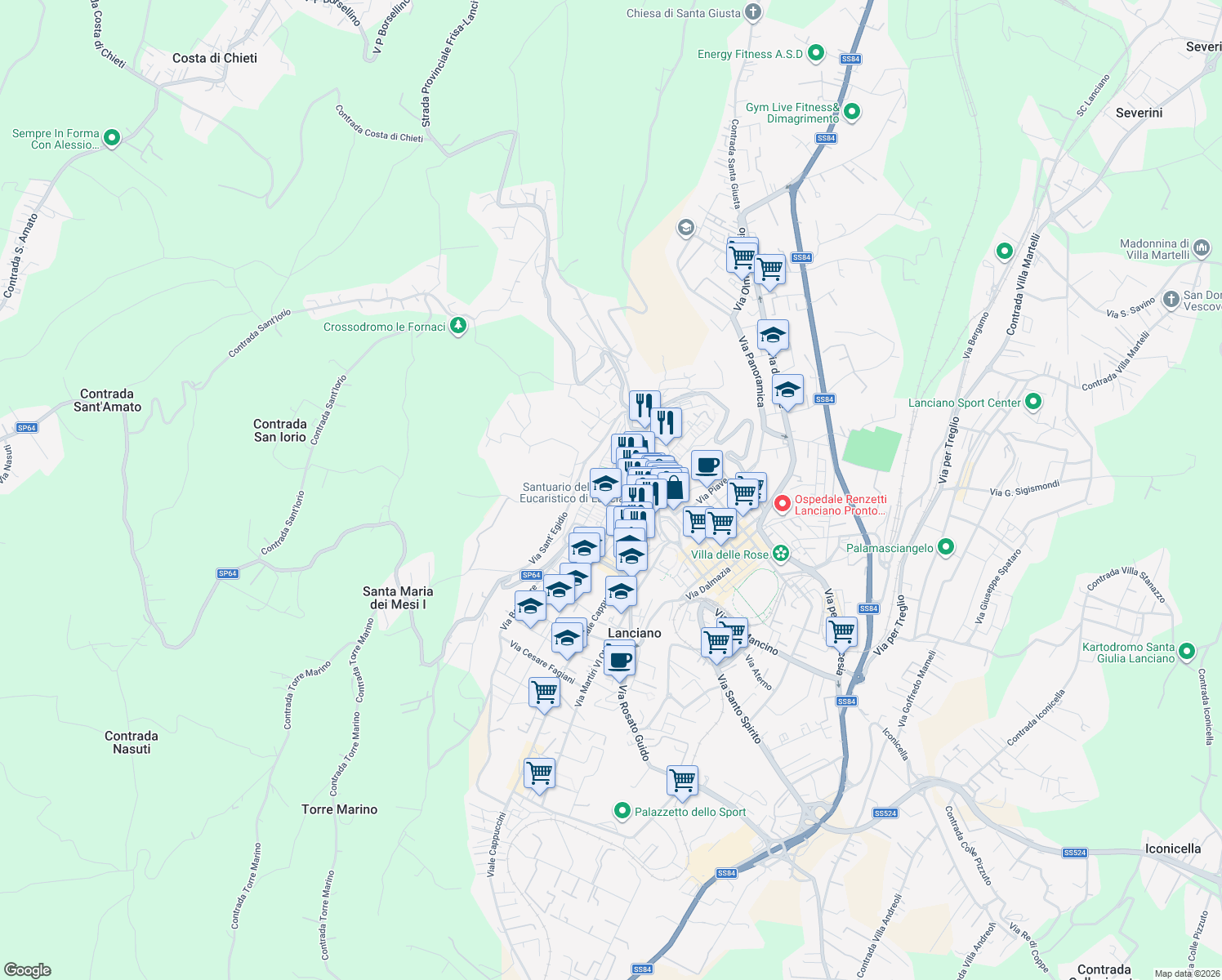 map of restaurants, bars, coffee shops, grocery stores, and more near 16 Vicolo XXXVII Garibaldi in Lanciano