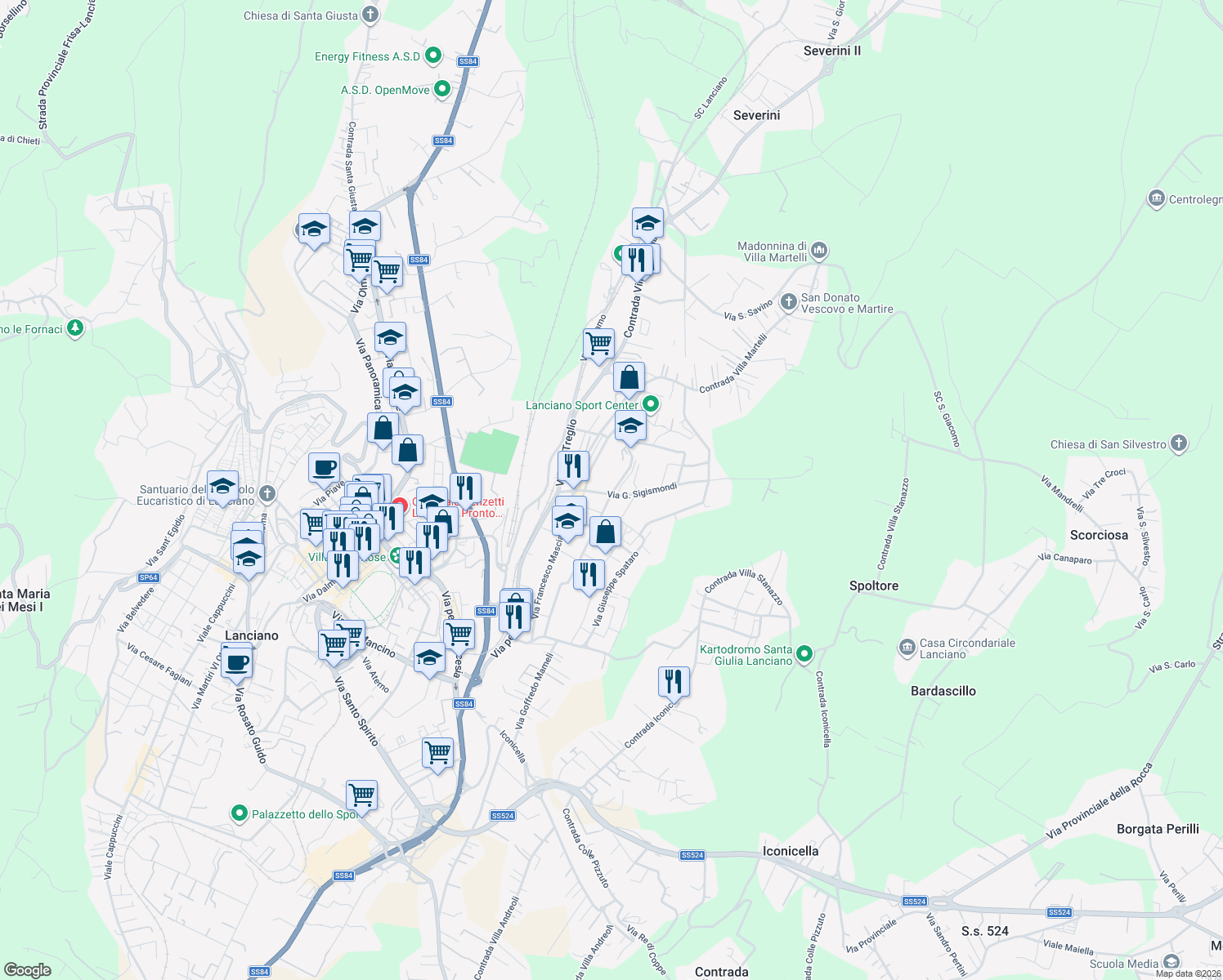 map of restaurants, bars, coffee shops, grocery stores, and more near 1 Via Giulio Sigismondi in Lanciano