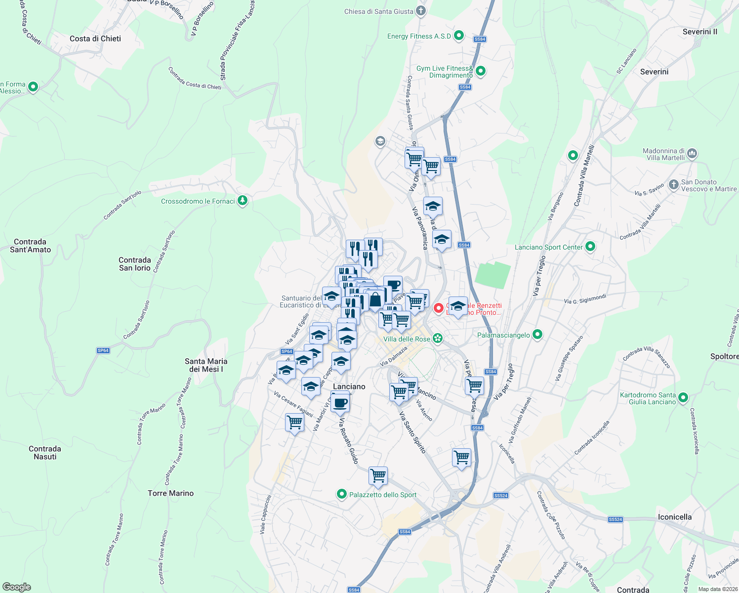 map of restaurants, bars, coffee shops, grocery stores, and more near 59 Piazza Plebiscito in Lanciano