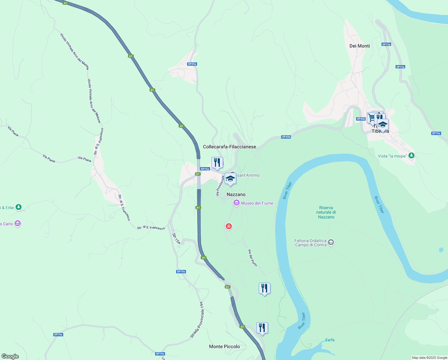 map of restaurants, bars, coffee shops, grocery stores, and more near Via San Antimo in Nazzano