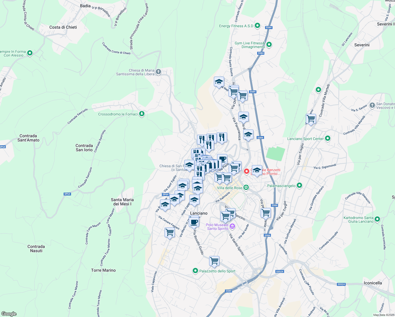 map of restaurants, bars, coffee shops, grocery stores, and more near 6 Vicolo X Cavour in Lanciano