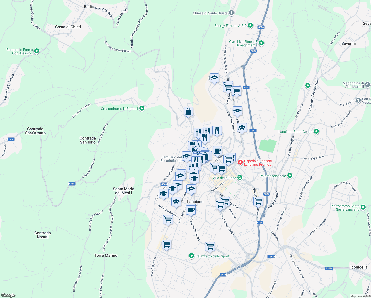 map of restaurants, bars, coffee shops, grocery stores, and more near 8 Vicolo XVIII Garibaldi in Lanciano