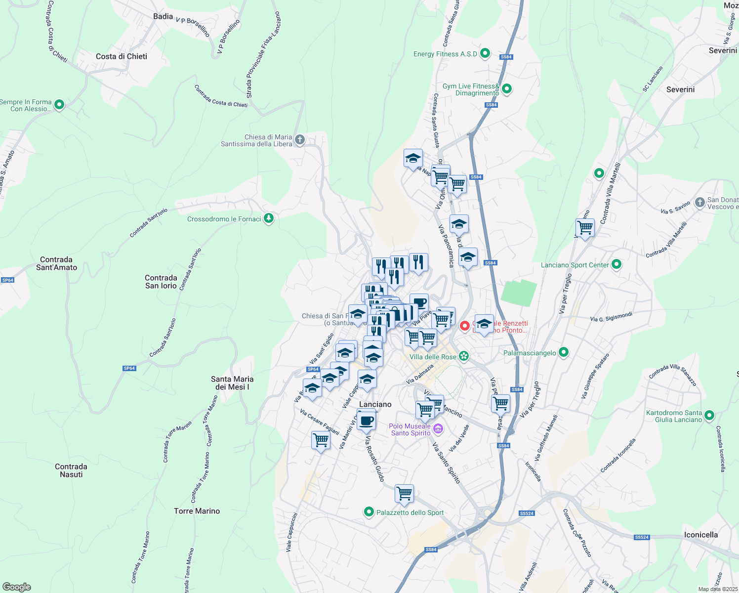 map of restaurants, bars, coffee shops, grocery stores, and more near 6 Vicolo X Cavour in Lanciano