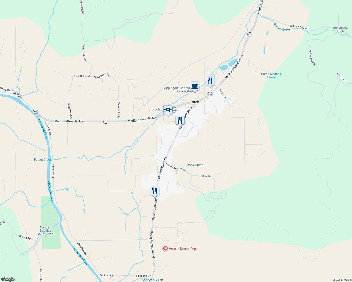 map of restaurants, bars, coffee shops, grocery stores, and more near 359 Upper Applegate Road in Jacksonville