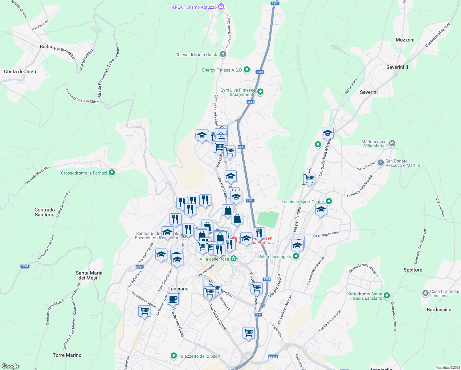 map of restaurants, bars, coffee shops, grocery stores, and more near 1 Via Vicenza in Lanciano