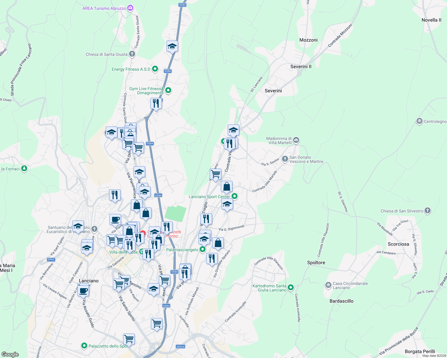 map of restaurants, bars, coffee shops, grocery stores, and more near 226 C.da Villa Martelli in Lanciano