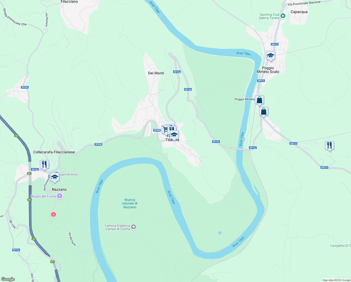 map of restaurants, bars, coffee shops, grocery stores, and more near 1 Via Trieste in Torrita Tiberina