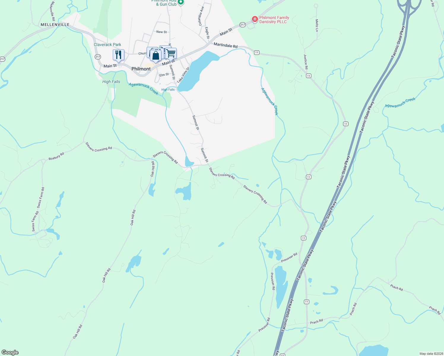 map of restaurants, bars, coffee shops, grocery stores, and more near 240 Stevers Crossing Road in Hudson