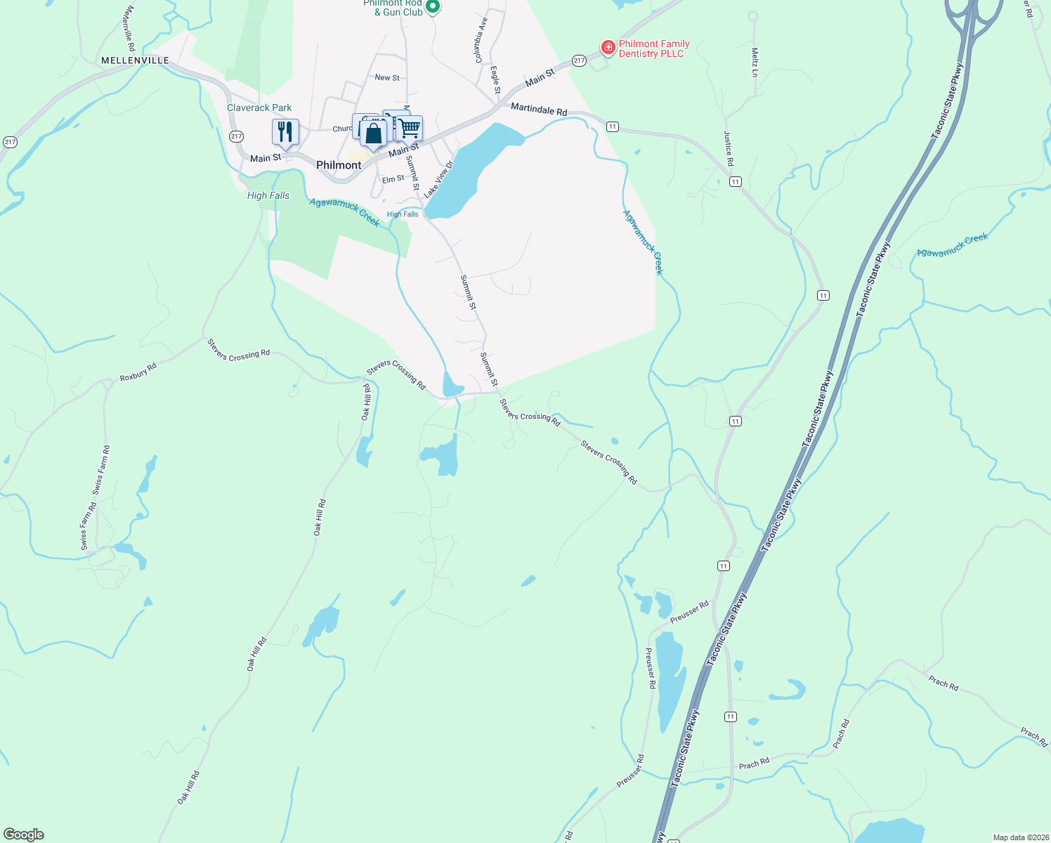 map of restaurants, bars, coffee shops, grocery stores, and more near 240 Stevers Crossing Road in Hudson