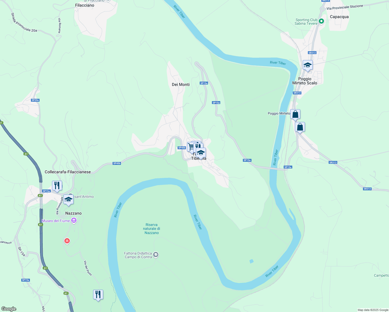 map of restaurants, bars, coffee shops, grocery stores, and more near 1 Via Trieste in Torrita Tiberina