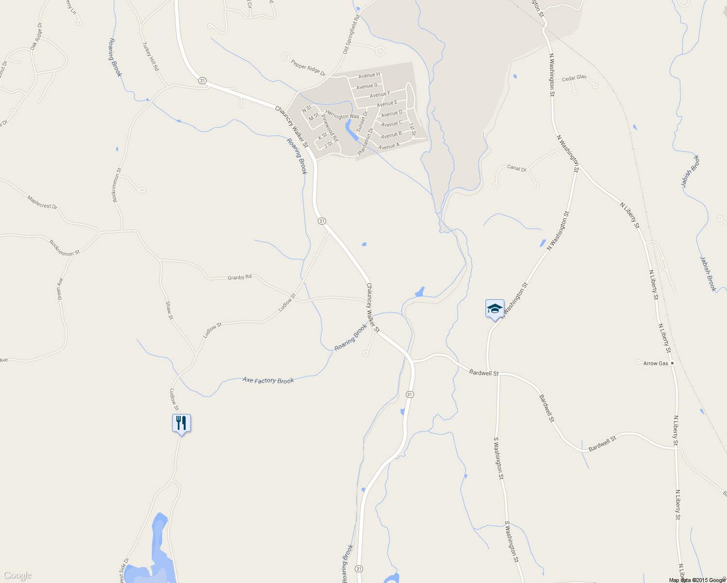 map of restaurants, bars, coffee shops, grocery stores, and more near 440 Chauncey Walker Street in Belchertown