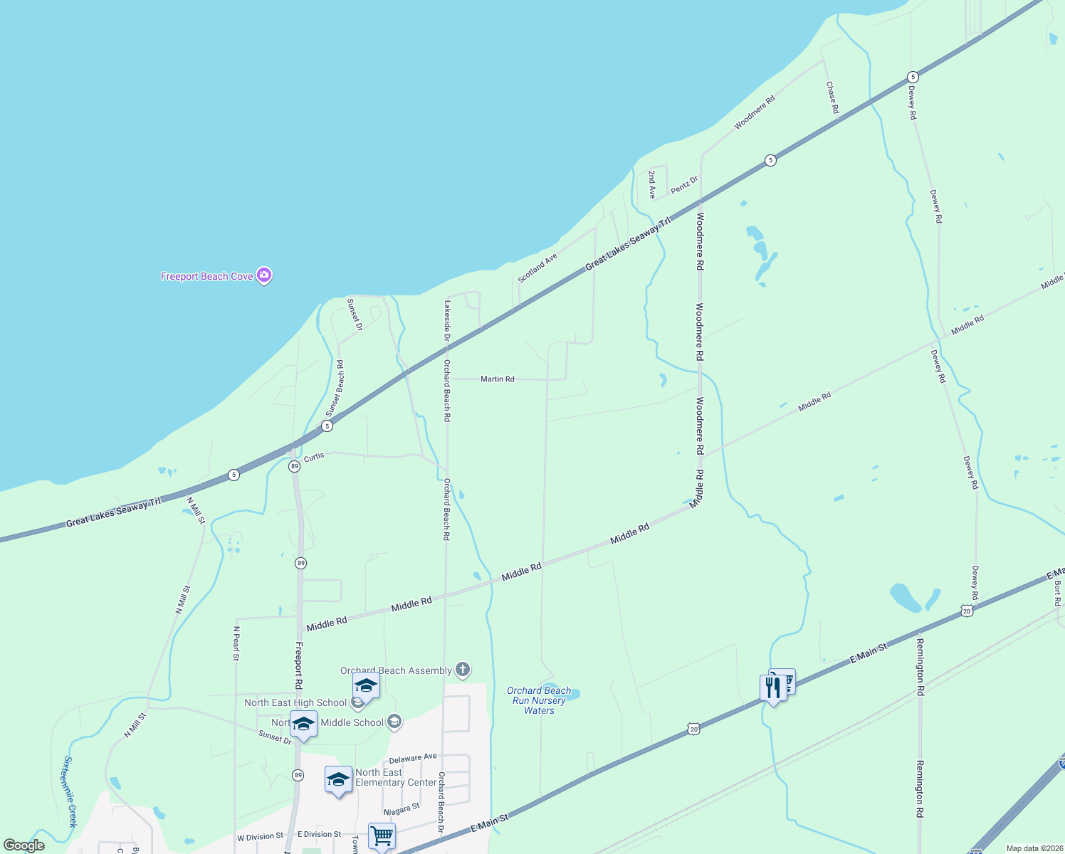 map of restaurants, bars, coffee shops, grocery stores, and more near 1400 Dill Park Rd in North East