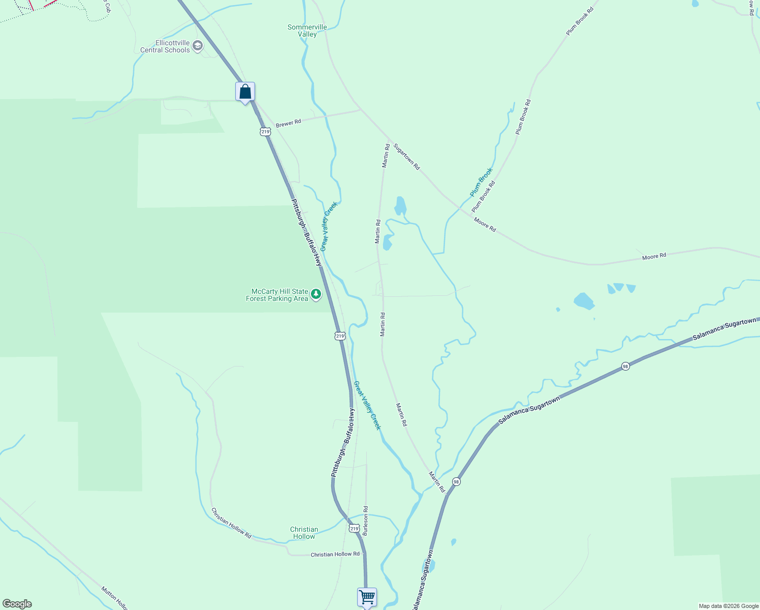 map of restaurants, bars, coffee shops, grocery stores, and more near 5545 Martin Road in Great Valley