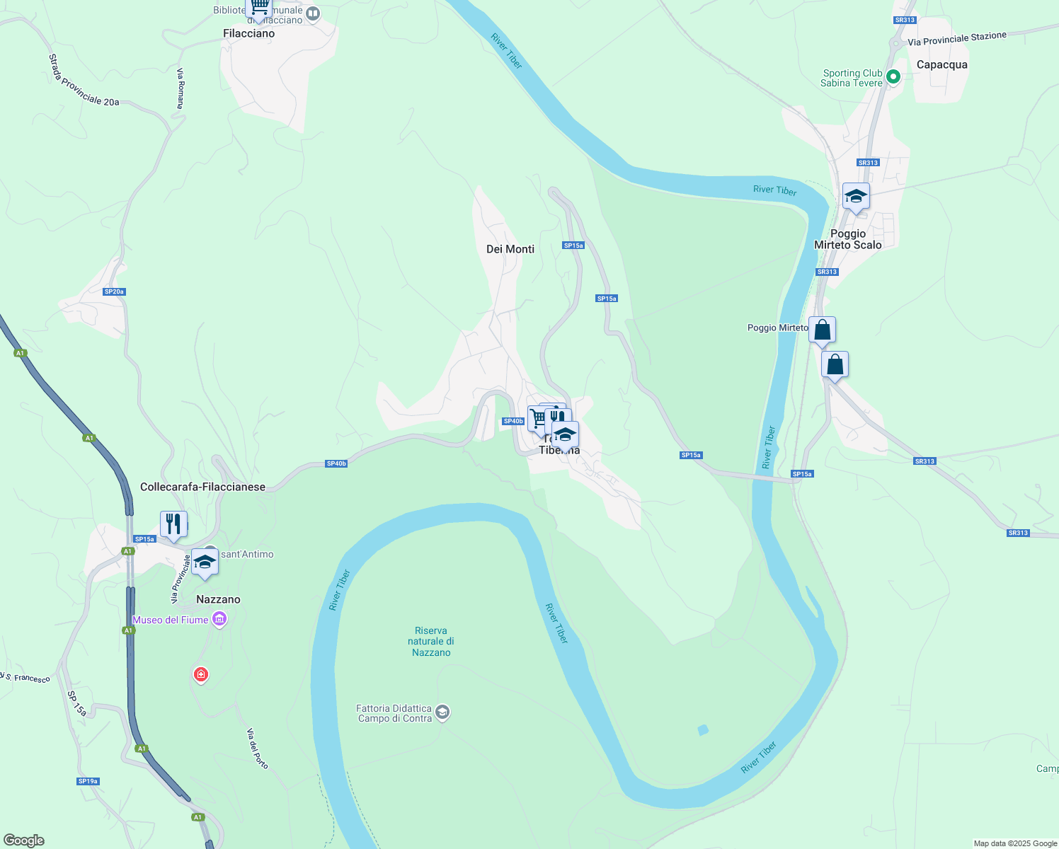 map of restaurants, bars, coffee shops, grocery stores, and more near 18 Via Enrico Berlinguer in Torrita Tiberina