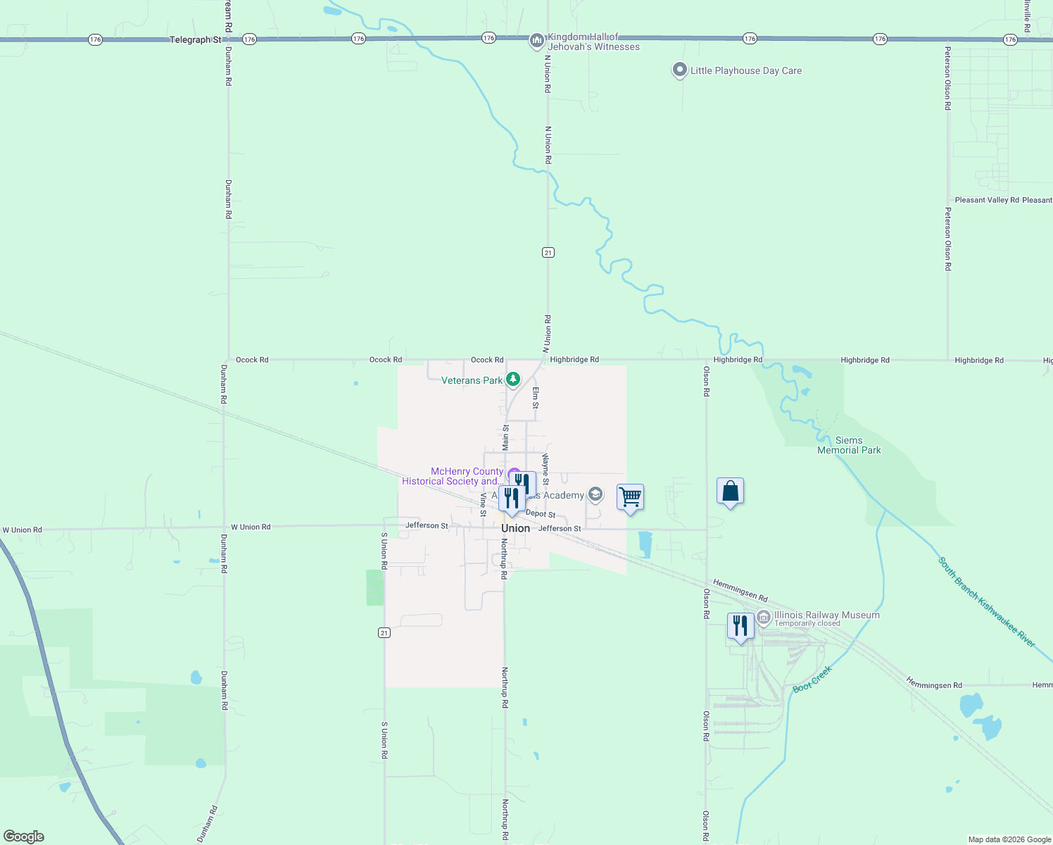 map of restaurants, bars, coffee shops, grocery stores, and more near 6313 Elm Street in Union