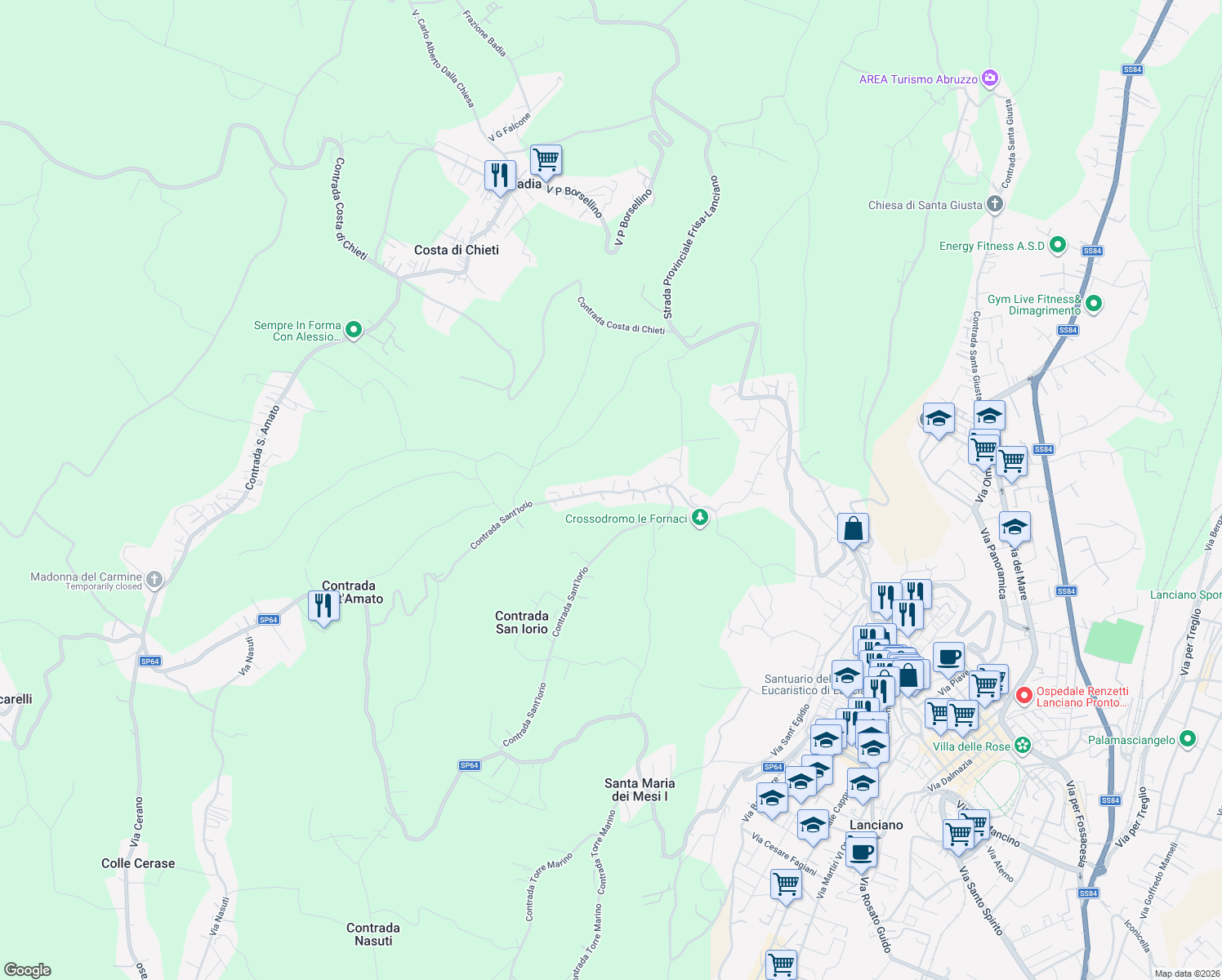map of restaurants, bars, coffee shops, grocery stores, and more near 20 Contrada Sant'Iorio in Lanciano