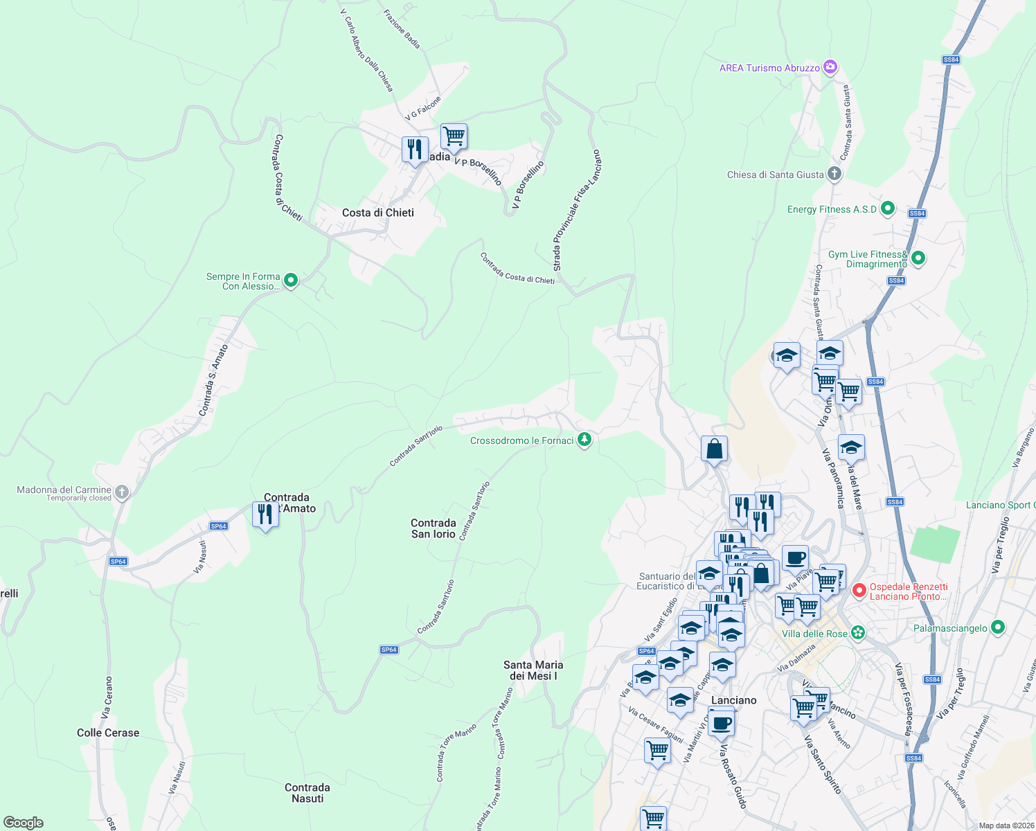 map of restaurants, bars, coffee shops, grocery stores, and more near 20 Contrada Sant'Iorio in Lanciano
