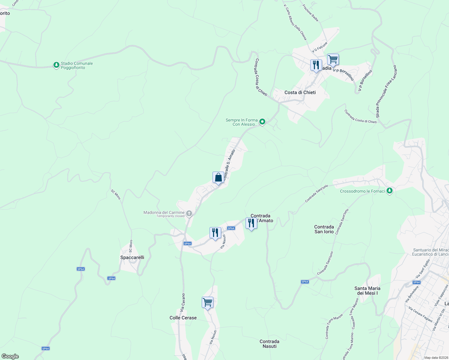 map of restaurants, bars, coffee shops, grocery stores, and more near 86 Contrada San Amato in Sant'Amato-nasuti