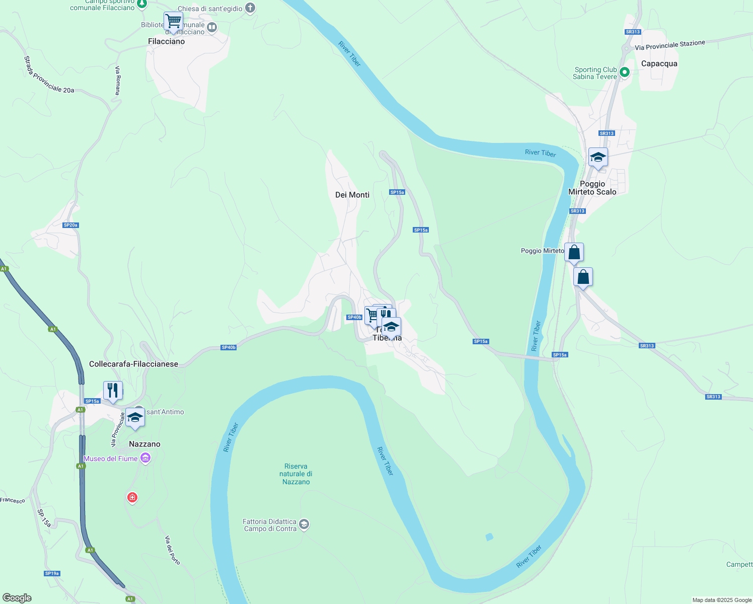map of restaurants, bars, coffee shops, grocery stores, and more near 18 Via Enrico Berlinguer in Torrita Tiberina
