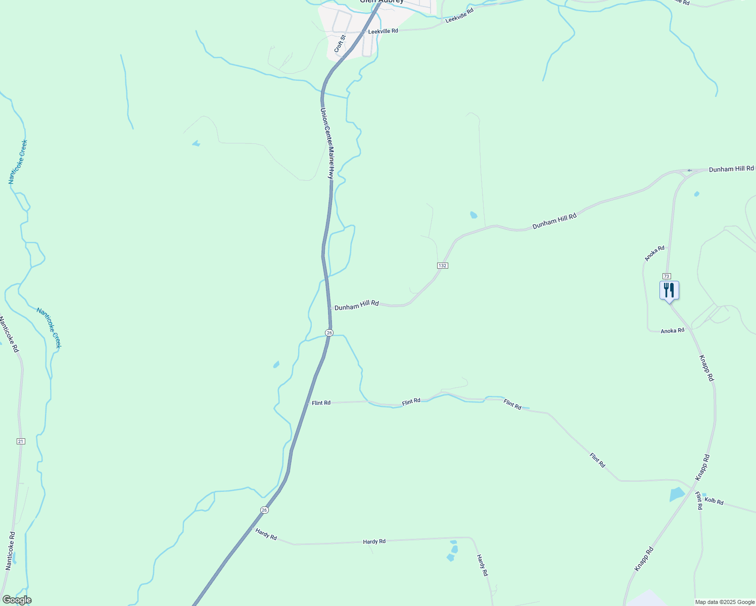 map of restaurants, bars, coffee shops, grocery stores, and more near 1579 Dunham Hill Road in Glen Aubrey