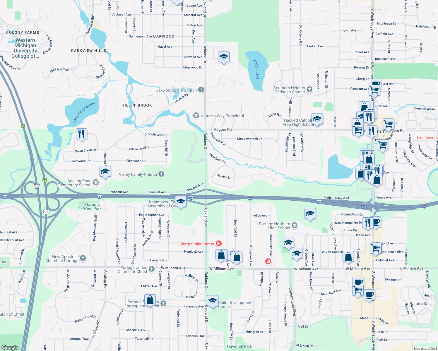 map of restaurants, bars, coffee shops, grocery stores, and more near 1909 Holiday Lane in Portage