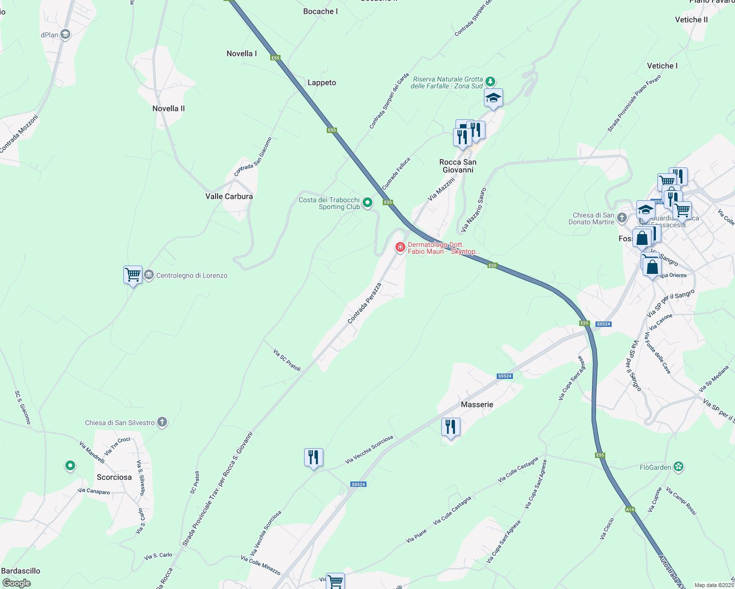 map of restaurants, bars, coffee shops, grocery stores, and more near 63 Contrada Perazza in Rocca San Giovanni