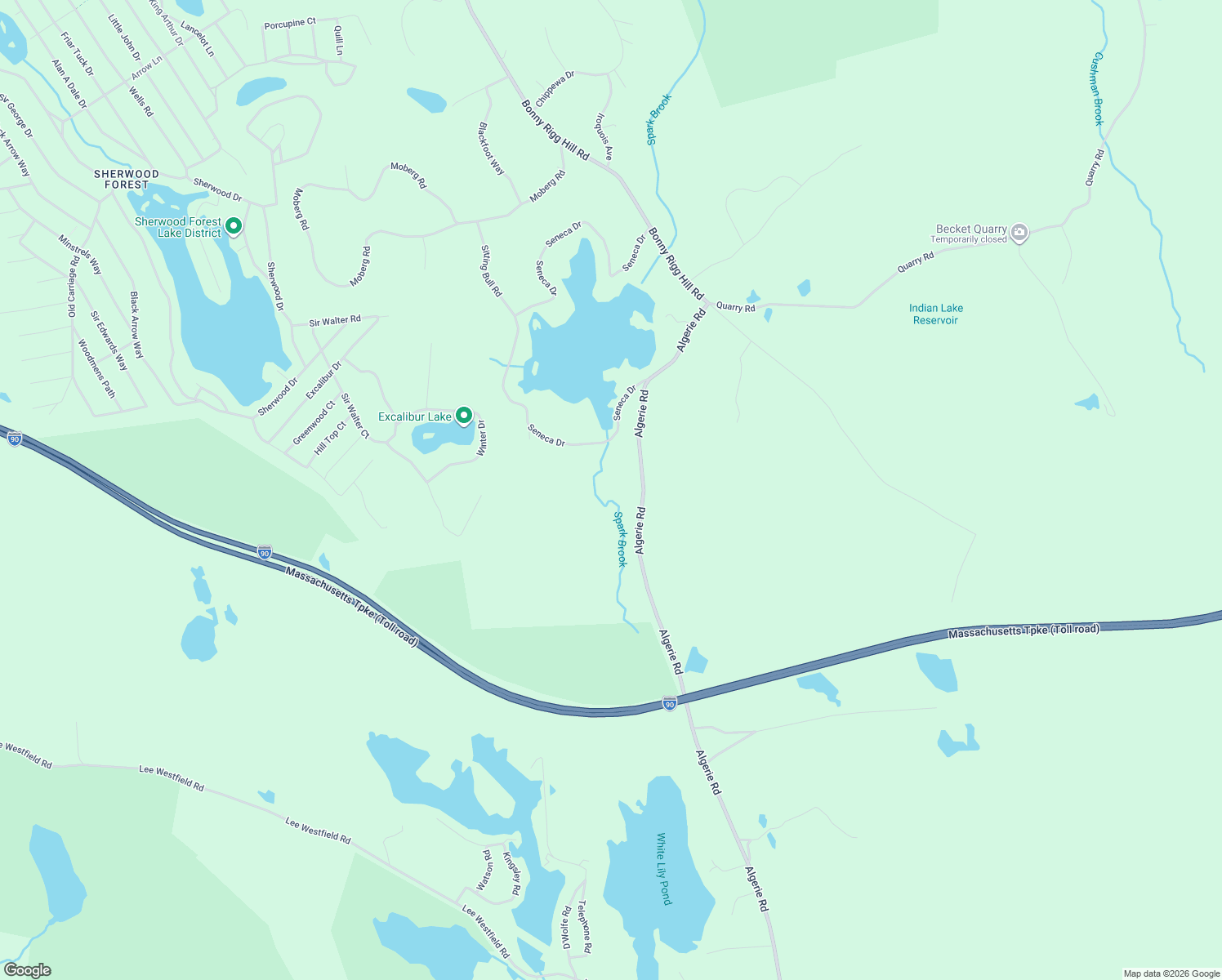 map of restaurants, bars, coffee shops, grocery stores, and more near 289 Algerie Road in Becket