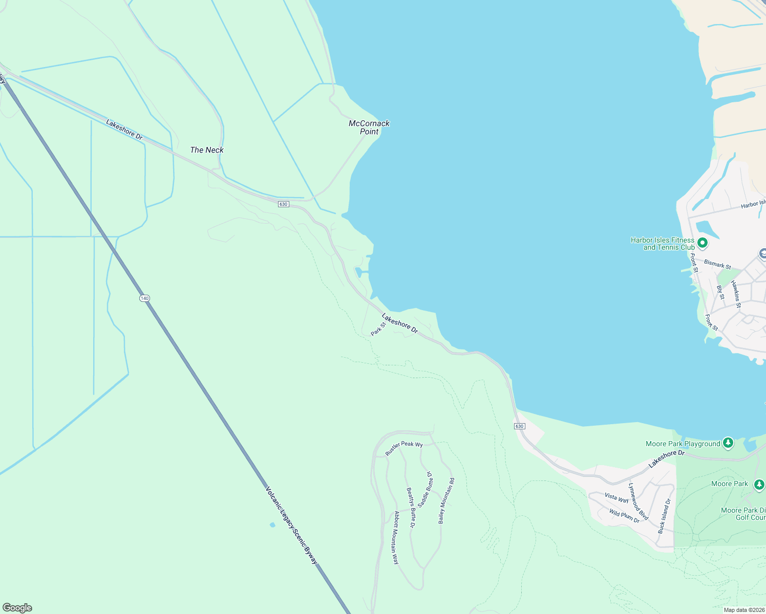 map of restaurants, bars, coffee shops, grocery stores, and more near 2200 Lakeshore Drive in Klamath Falls