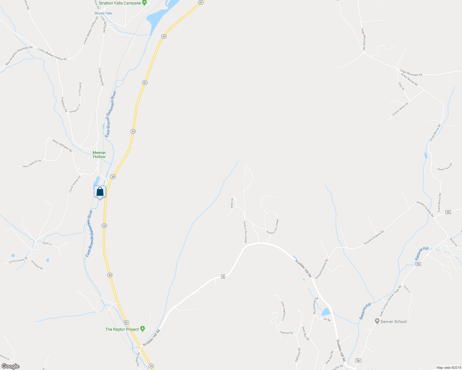 map of restaurants, bars, coffee shops, grocery stores, and more near 300 Pines Drive in Roxbury