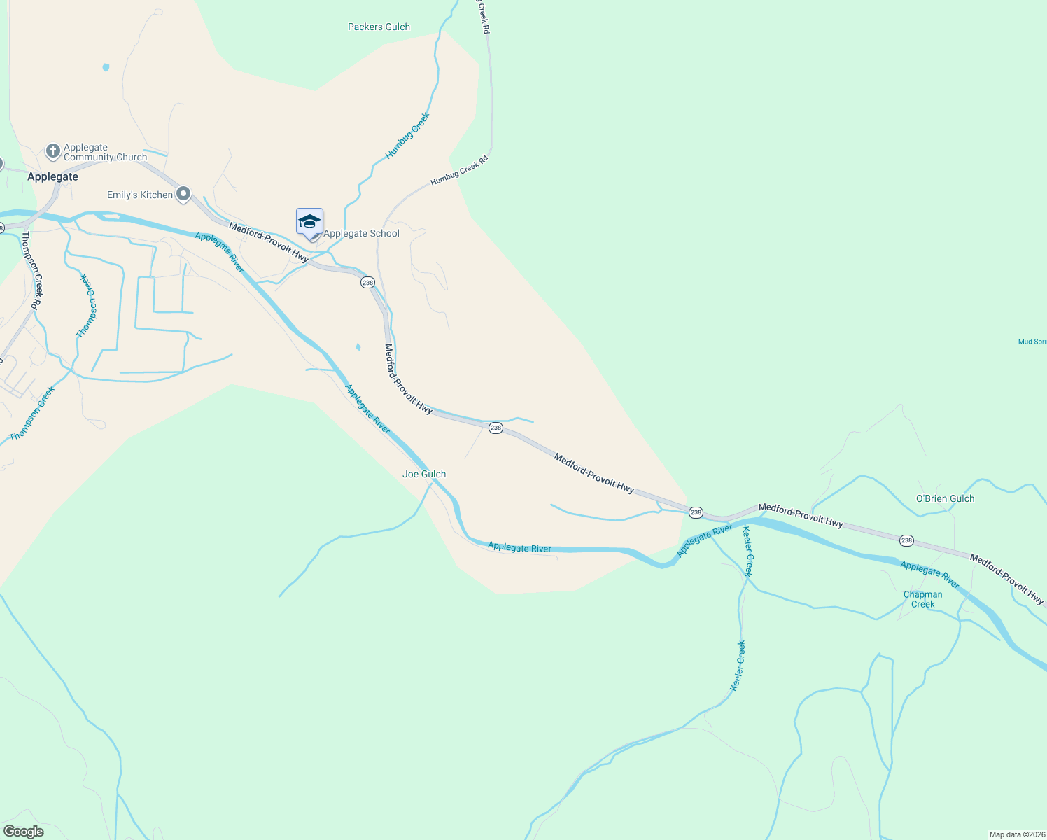 map of restaurants, bars, coffee shops, grocery stores, and more near 13260 Oregon 238 in Jacksonville