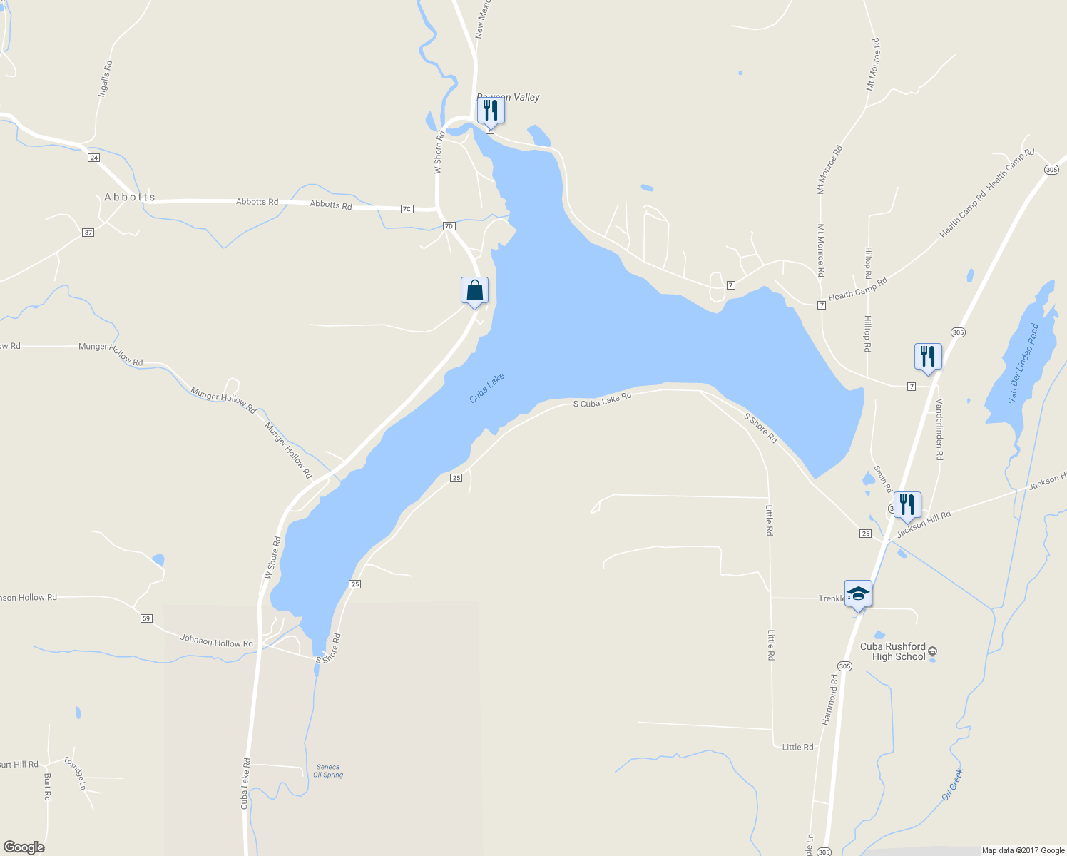 map of restaurants, bars, coffee shops, grocery stores, and more near 61 South Shore Road in Cuba