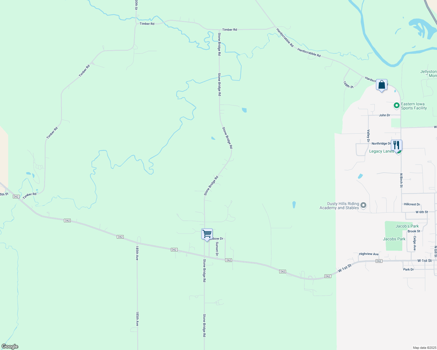 map of restaurants, bars, coffee shops, grocery stores, and more near 21740 Stone Bridge Road in Monticello
