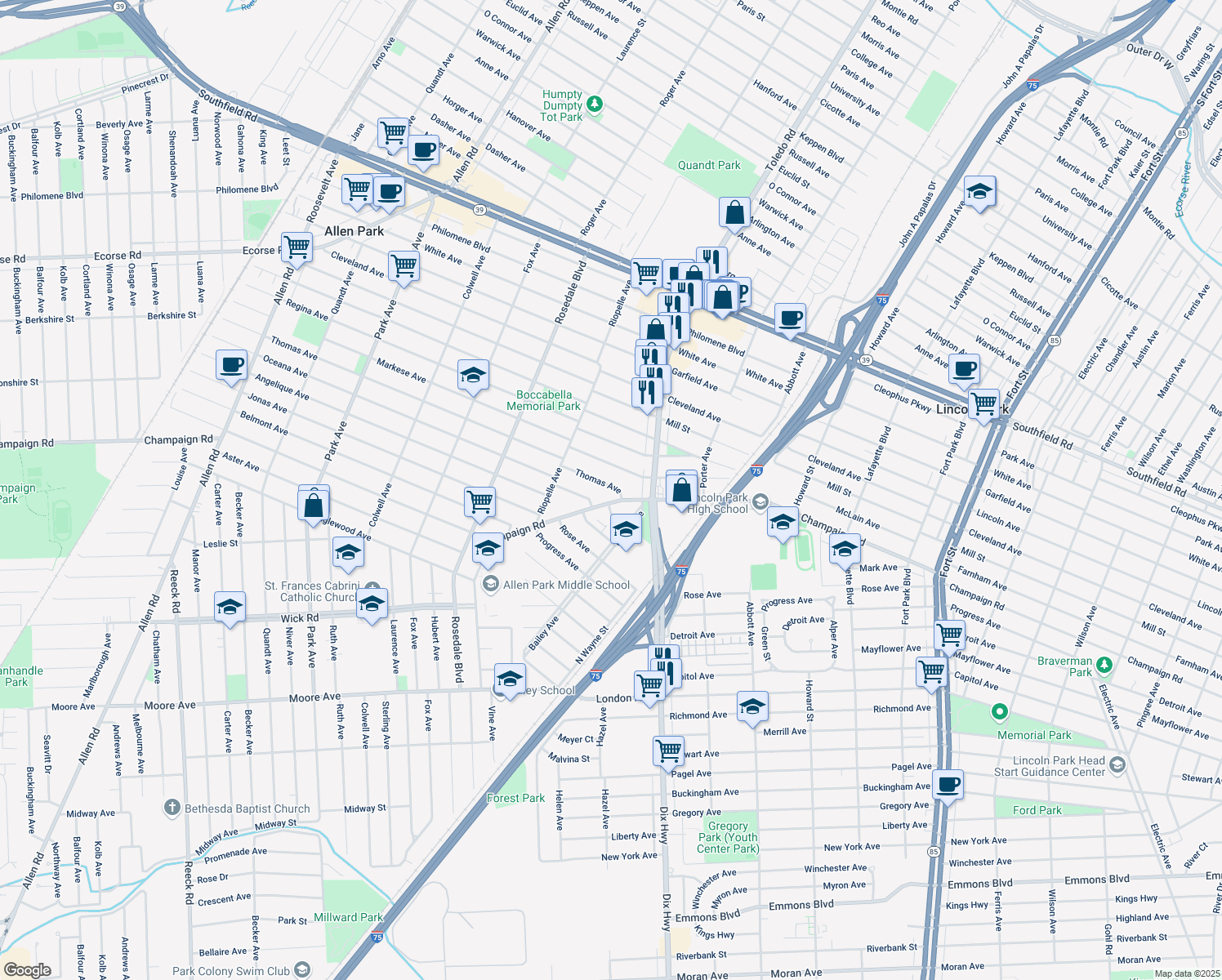 map of restaurants, bars, coffee shops, grocery stores, and more near 2009 Thomas Street in Lincoln Park