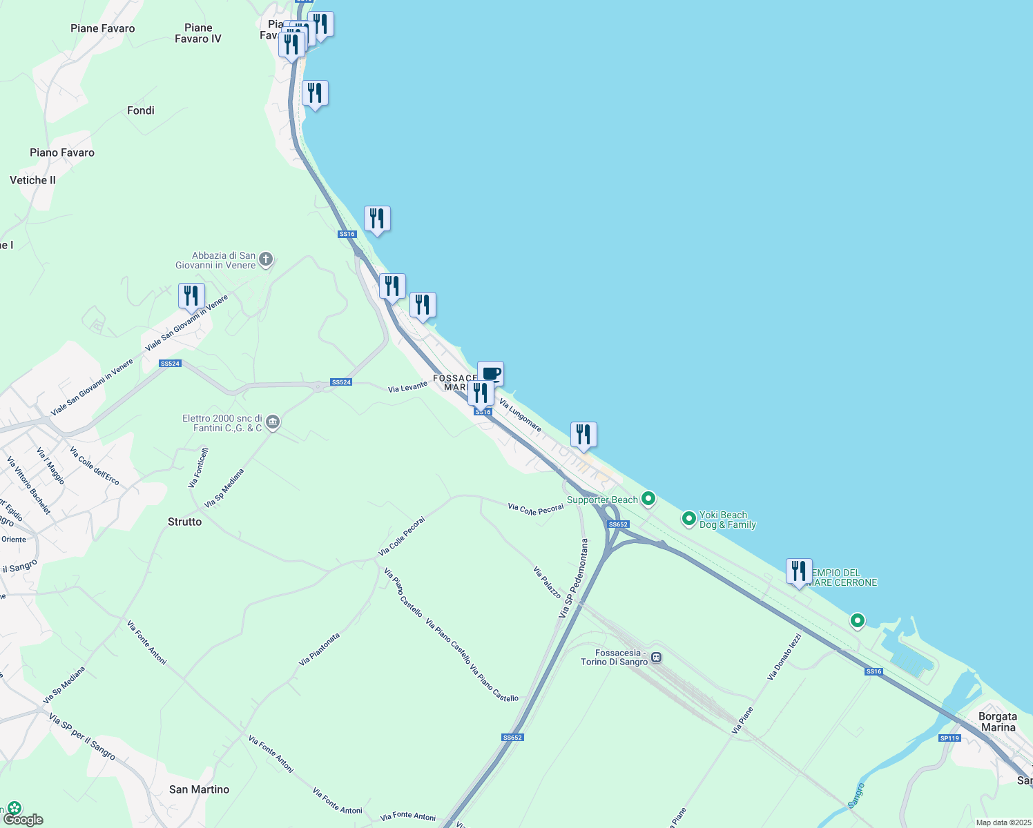 map of restaurants, bars, coffee shops, grocery stores, and more near 81 Strada Statale 16 Adriatica in Marina