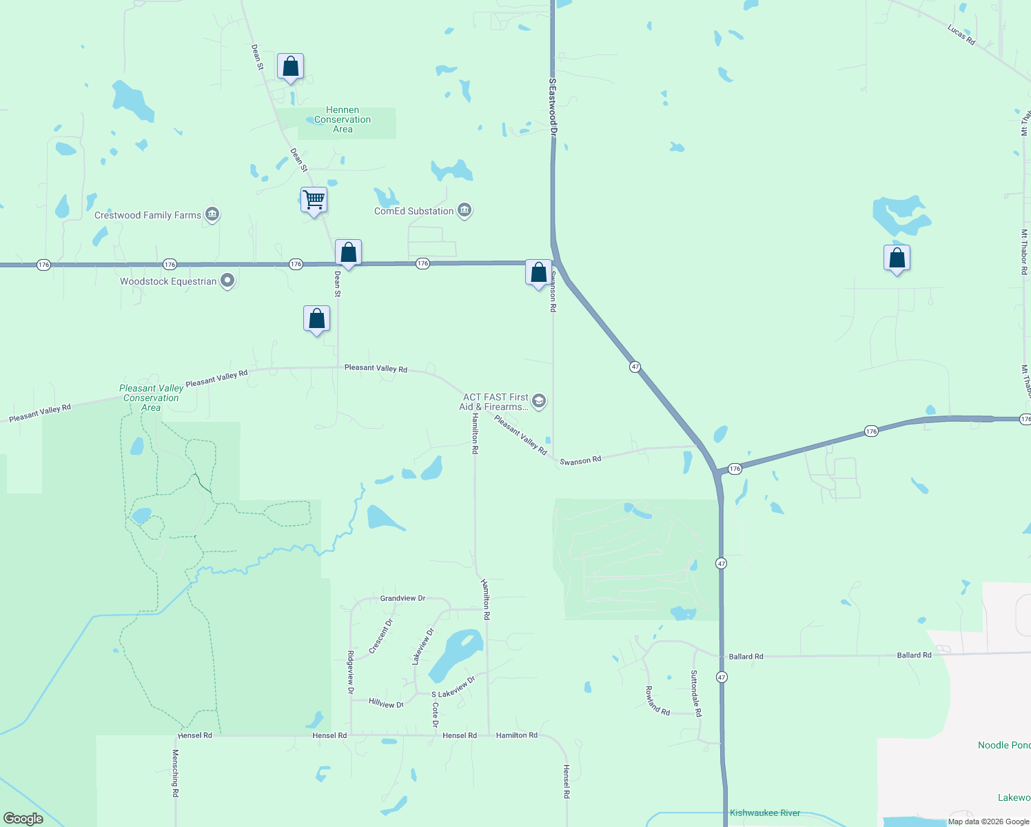 map of restaurants, bars, coffee shops, grocery stores, and more near 12216 Pleasant Valley Road in Woodstock
