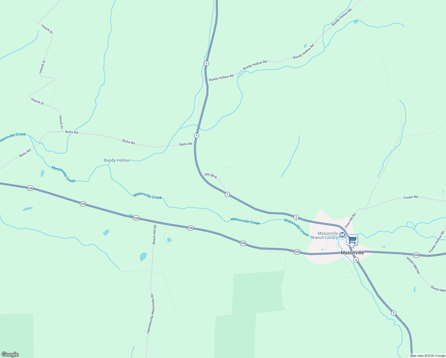 map of restaurants, bars, coffee shops, grocery stores, and more near 17236 New York 8 in Sidney
